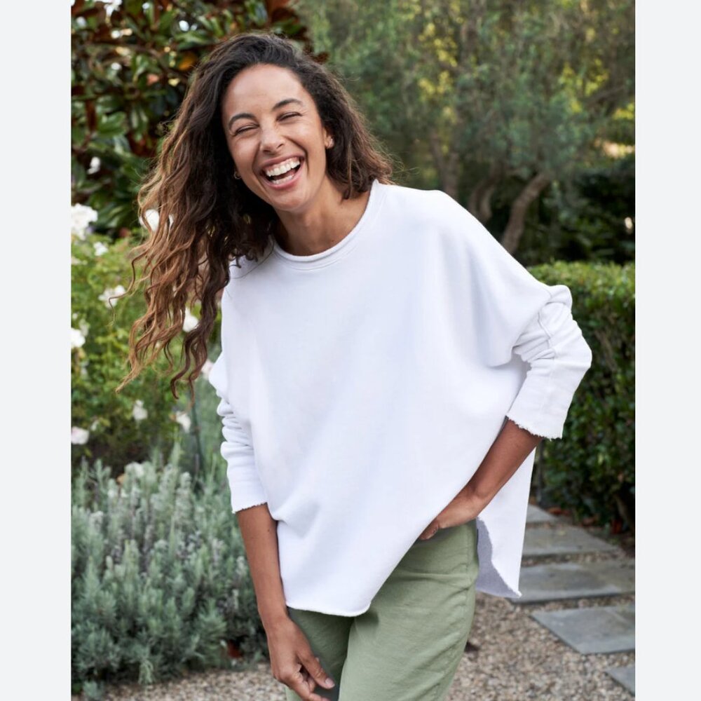 Frank & Eileen Anna Long Sleeve Capelet Triple Fleece Sweatshirt Size: S White